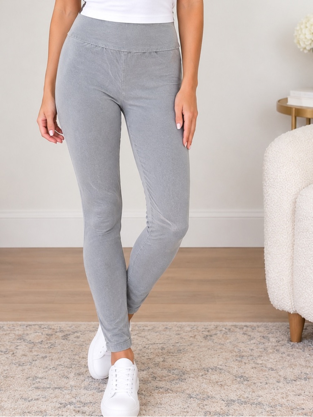 Made in Italy Cotton High-Waist Grey Leggings for Women
